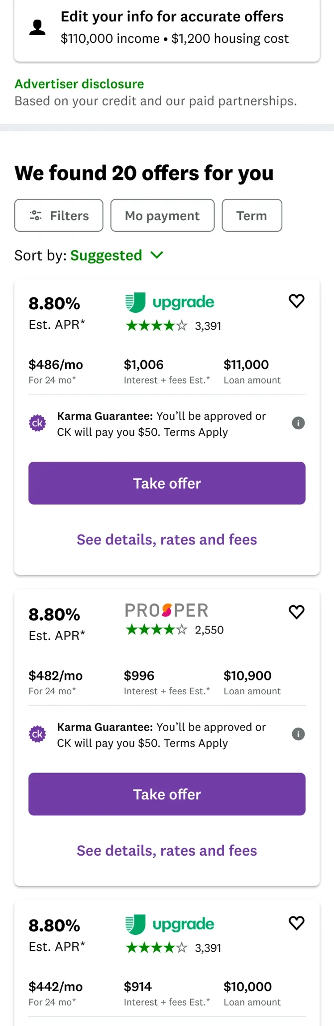 Before: one flat list of look-alike offers