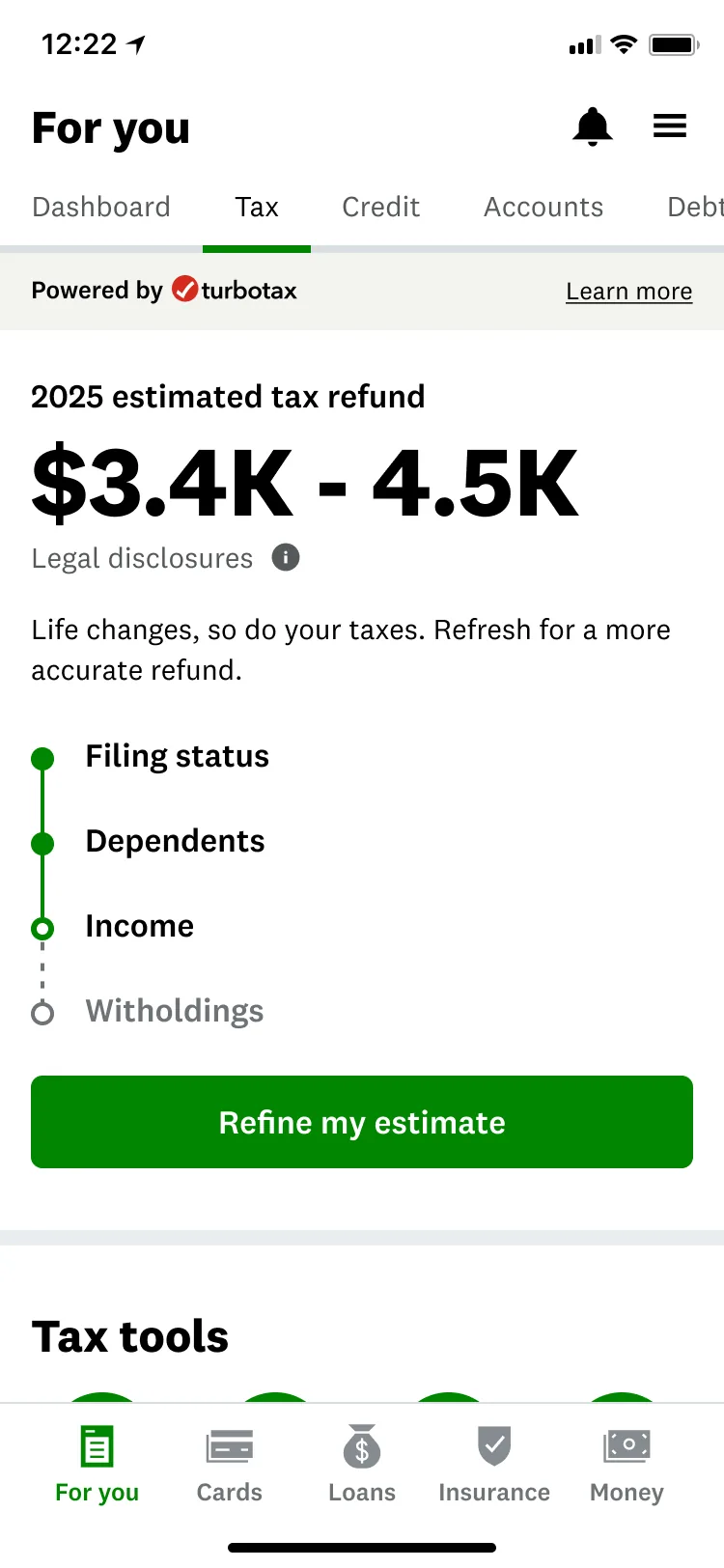 Variant showing the estimate as a range with a step tracker