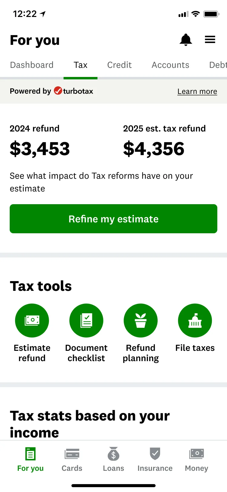 Returning member comparing last year's refund to this year's estimate